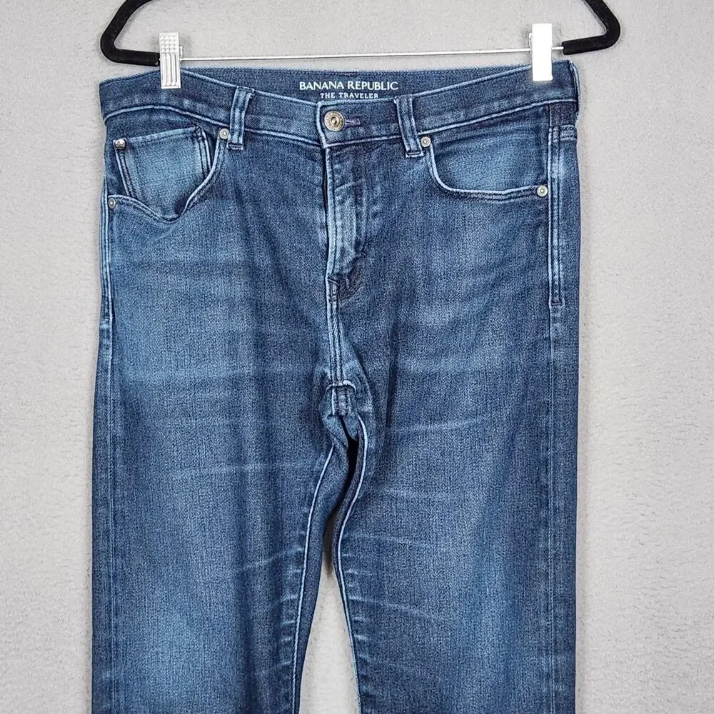 Banana Republic Traveler Slim Jeans Mens 32x30 Blue Slim Straight Stretch Denim